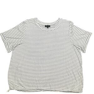 Modern Works Women’s Striped Cuff Short Sleeve Top Elastic tie bottom Size Large